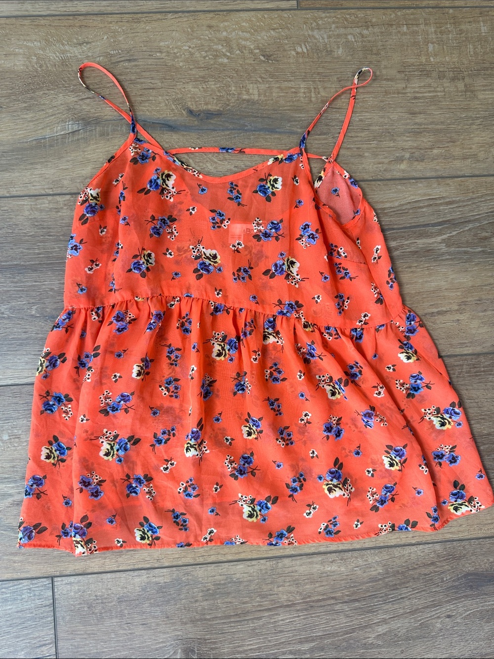 Abound Coral Orange Floral Spaghetti-Strap Tank Top